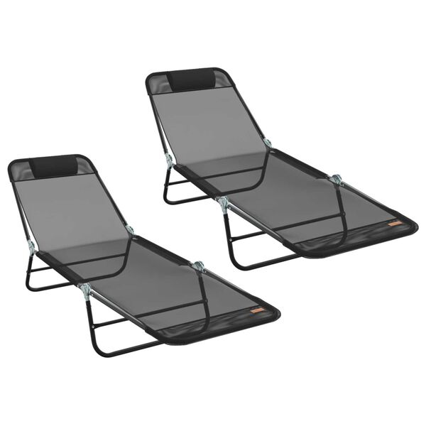 vidaXL Πτυσσόμενη ξαπλώστρα 2 pcs Μαύρο 182 x 55 x 85.5 εκ. Textilene