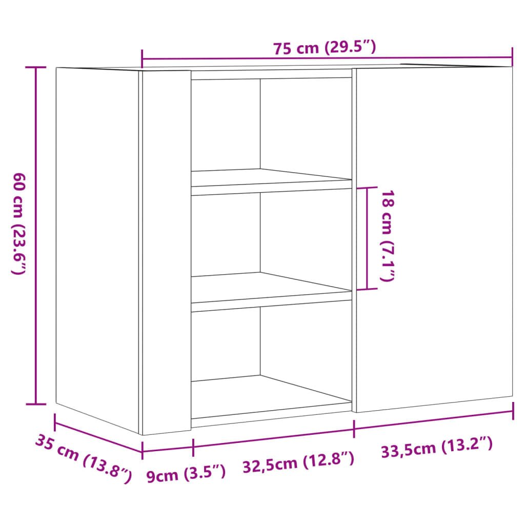 vidaXL Ντουλάπι Τοίχου Καφέ Δρυς 75x35x60 εκ. Επεξεργασμένο Ξύλο
