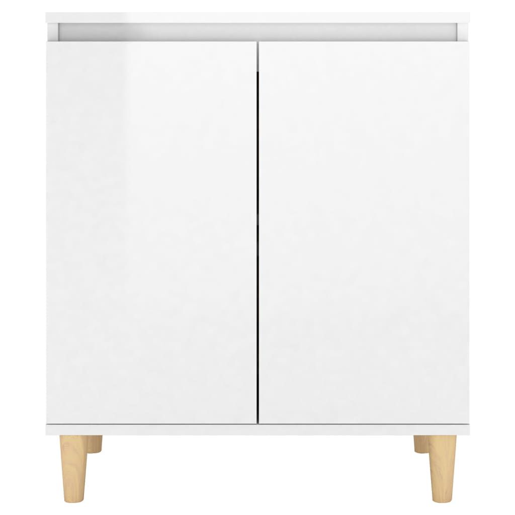 vidaXL Ντουλάπι Γυαλ. Λευκό 60x35x70εκ. Μασίφ Ξύλινα Πόδια Επεξ. Ξύλο