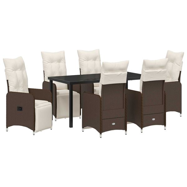 vidaXL Σέτ φαγητού για κήπο με μαξιλάρι 7 pcs Καφέ Πολυ ράταν