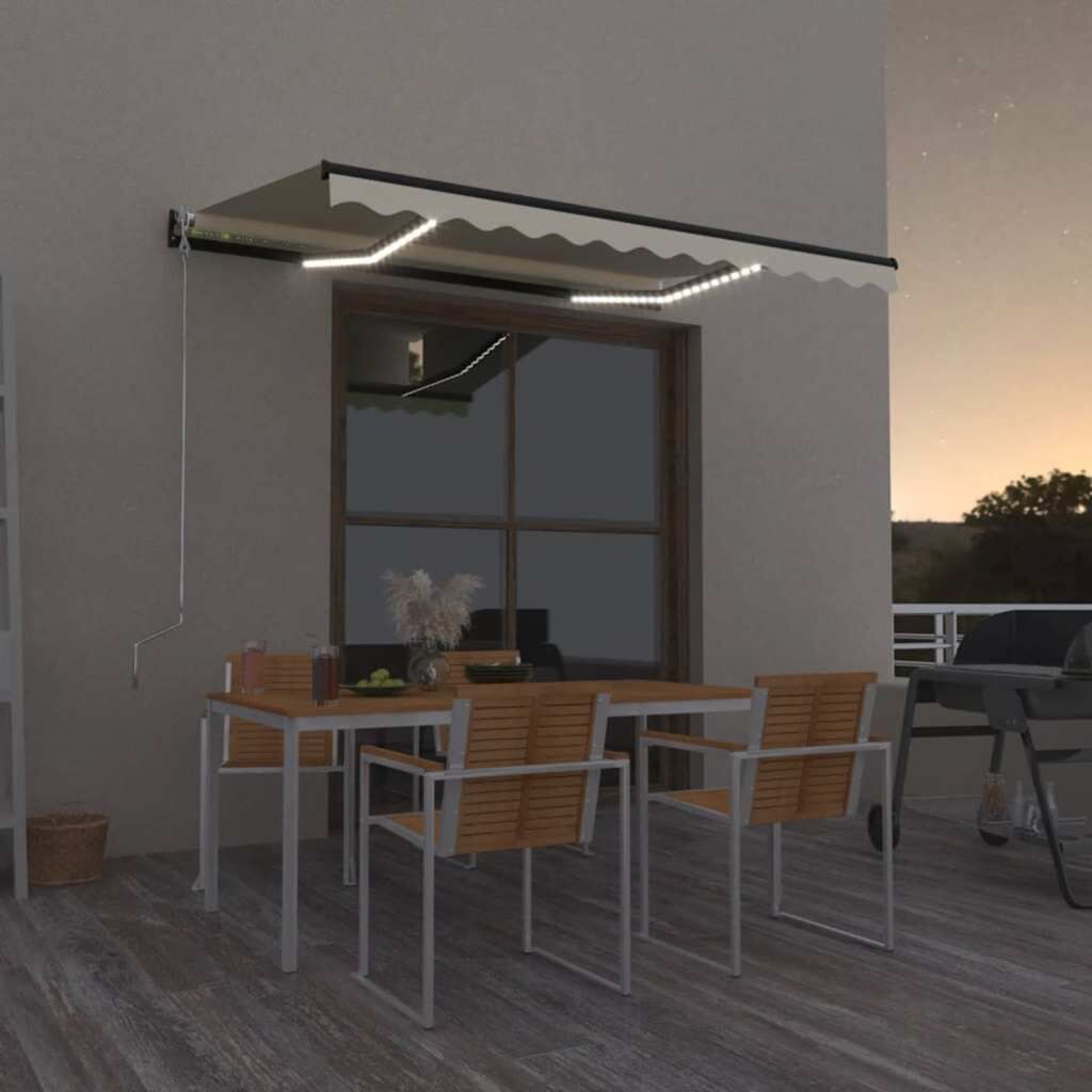 vidaXL Τέντα Συρόμενη Χειροκίνητη με LED Κίτρινο / Λευκό 350 x 250 εκ.