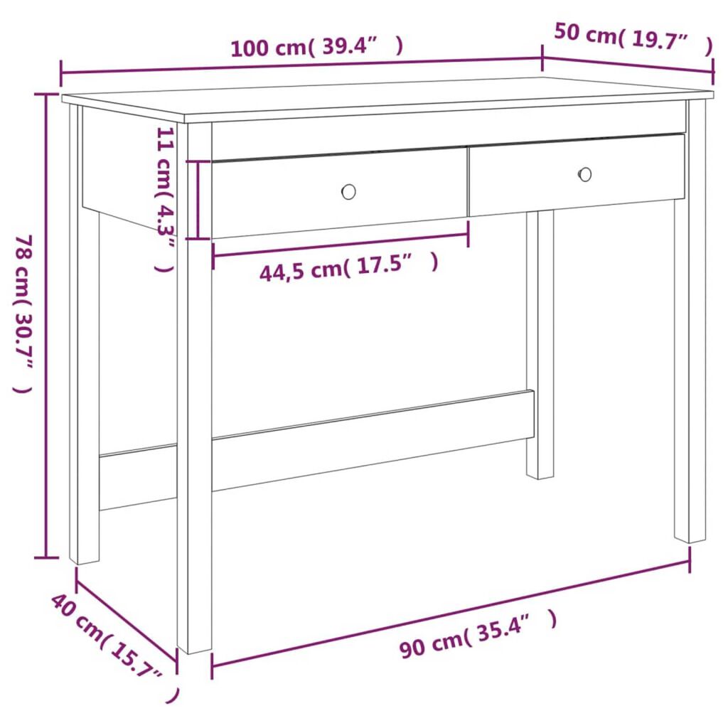 vidaXL Γραφείο με Συρτάρια Μαύρο 100x50x78 εκ. από Μασίφ Ξύλο Πεύκου