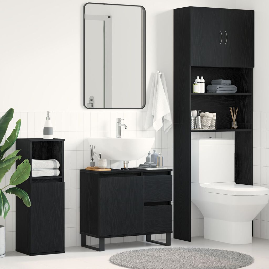 vidaXL Ντουλάπι Λεκάνης Μπάνιου Μαύρη Δρυς 65x33x60 εκ Επεξεργασμένο ξύλο