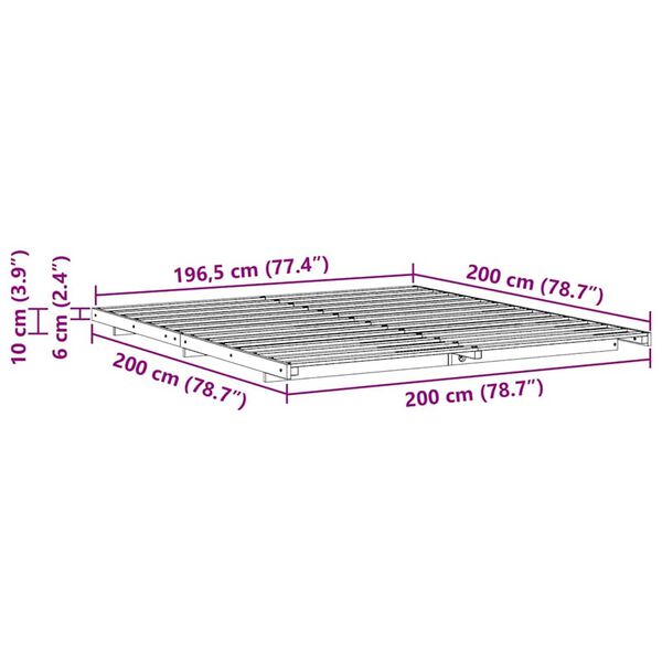vidaXL Κρεβάτι δαπέδου Καφέ 200 x 200 cm Μασίφ ξύλο πεύκου