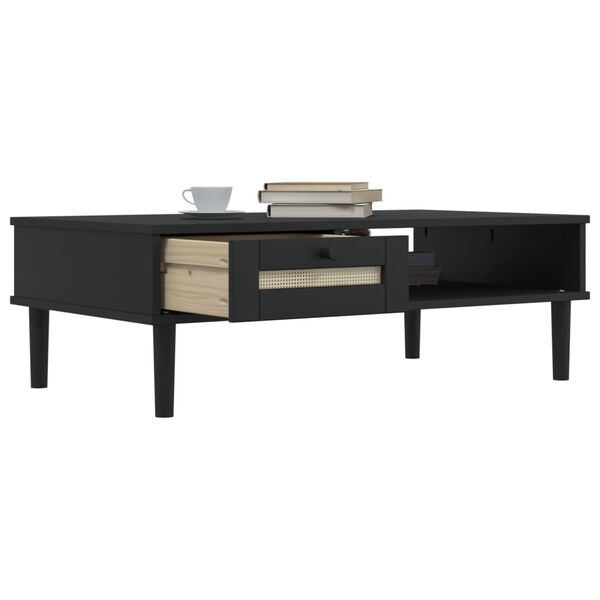 vidaXL Τραπεζάκι Σαλονιού SENJA Μαύρο / Ρατάν 100x55x33 εκ. Μασίφ Ξύλο