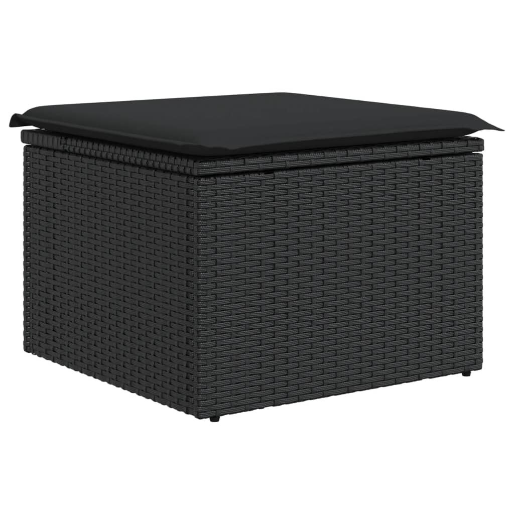 vidaXL Υποπόδιο Κήπου Μαύρο 55x55x37 εκ. Συνθετικό Ρατάν με Μαξιλάρι
