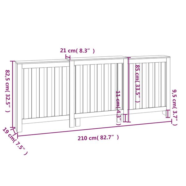 vidaXL Κάλυμμα Καλοριφέρ Γκρι 210x21x85 εκ. από Μασίφ Ξύλο Πεύκου