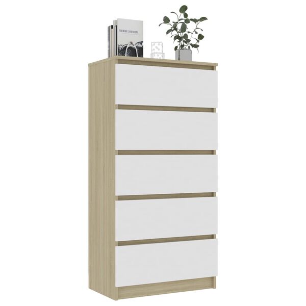 vidaXL Συρταριέρα Λευκή/Sonoma Δρυς 60 x 35 x 121 εκ. από Επεξ. Ξύλο