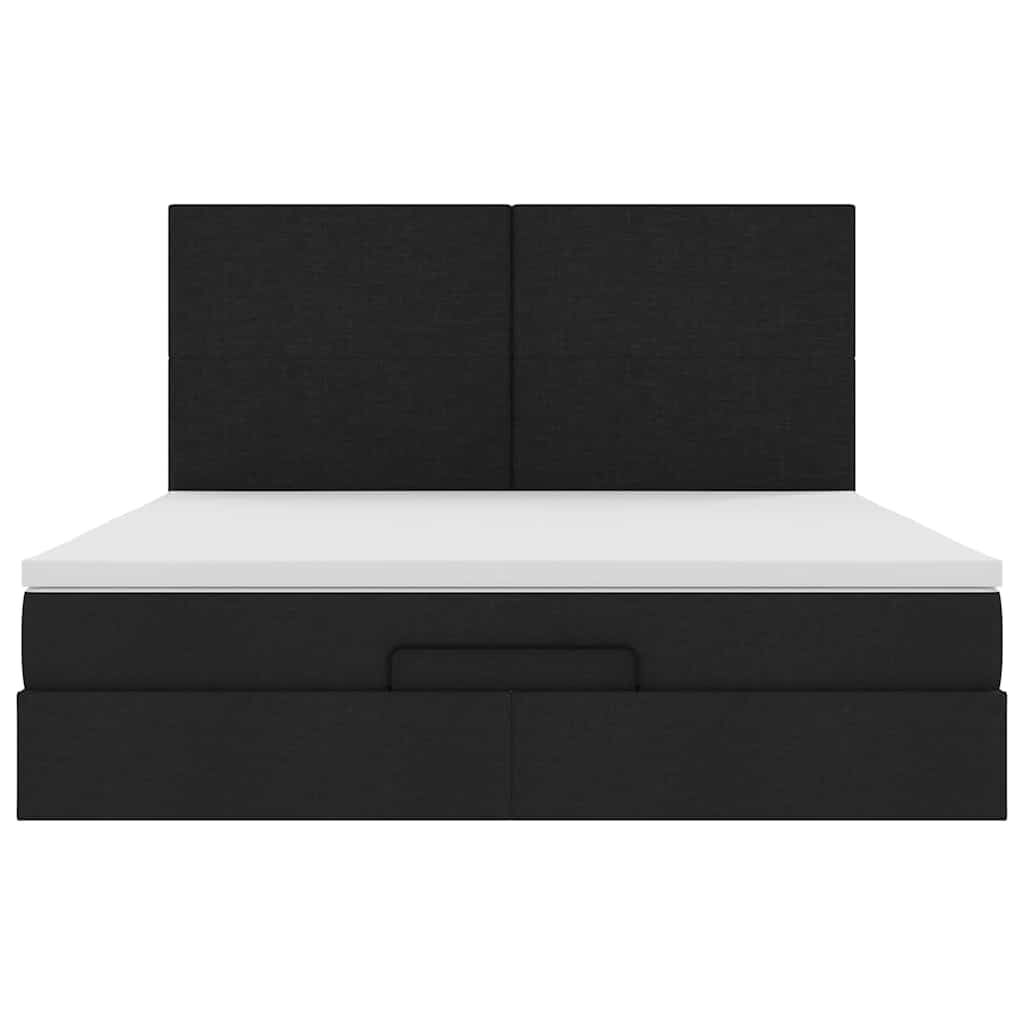 vidaXL Οθωμανικό Κρεβάτι με Στρώματα Μαύρο 200x200cm Ύφασμα