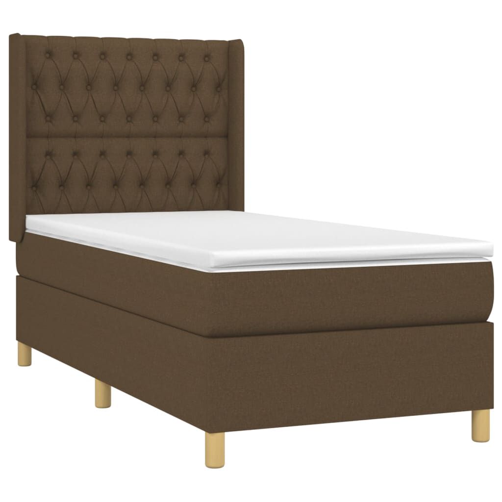 vidaXL Κρεβάτι Boxspring με Στρώμα Σκούρο Καφέ 90x200 εκ. Υφασμάτινο