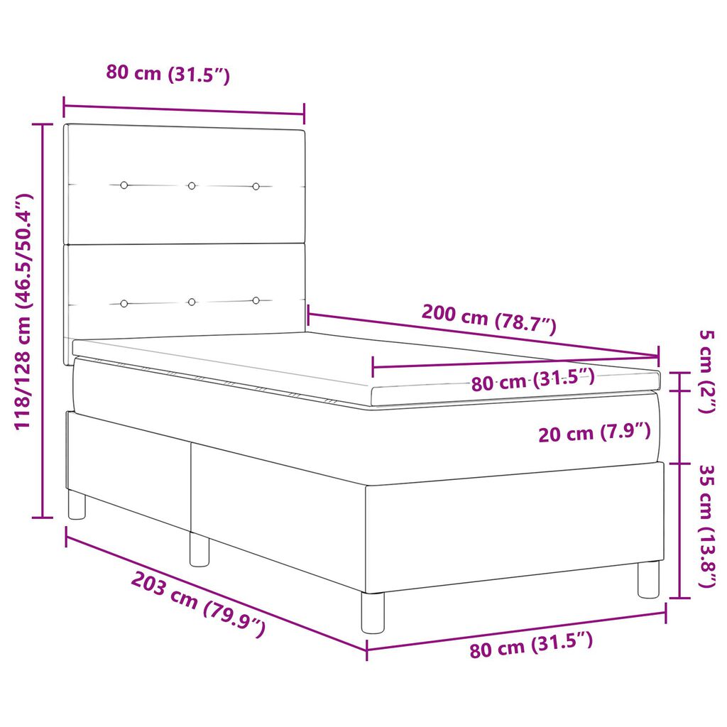 vidaXL Κρεβάτι με Σπαστό Στρώμα και LED Μπλε 80x200 εκ Υφασμάτινο