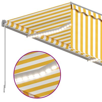vidaXL Τέντα Συρόμενη Χειροκ. με Σκίαστρο&LED Κίτρινο/Λευκό 3,5x2,5 μ.