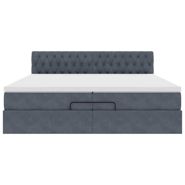 vidaXL Οθωμανικό κρεβάτι με στρώματα & LEDs Σκούρο γκρι Βελούδο