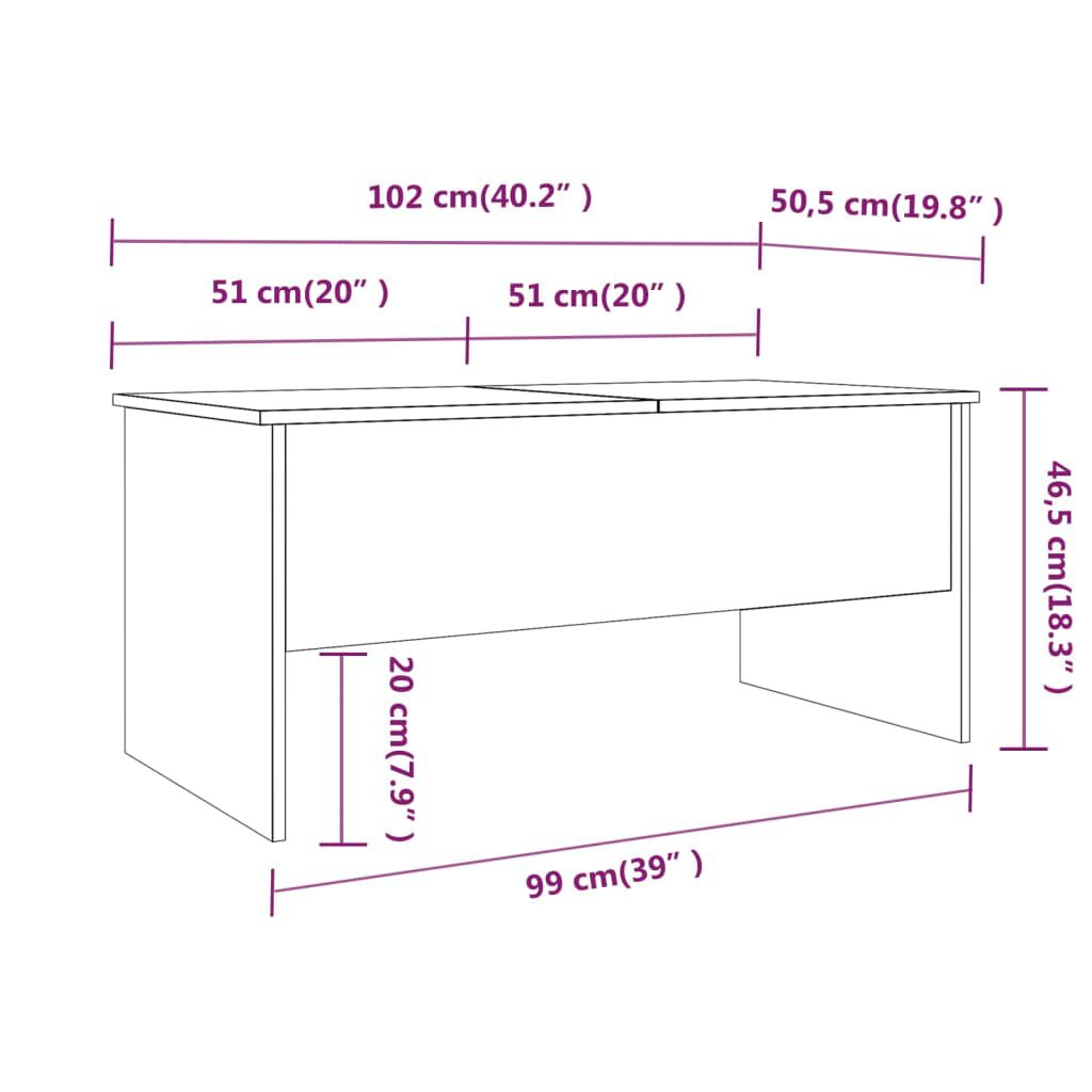 vidaXL Τραπεζάκι Σαλονιού Καπνιστή Δρυς102x50,5x46,5εκ.Επεξεργασμ.Ξύλο
