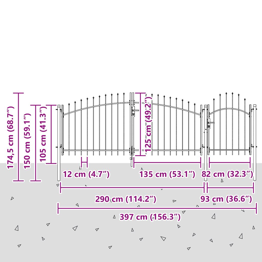 vidaXL Πύλη Κήπου Μαύρο 125 x 400 εκ