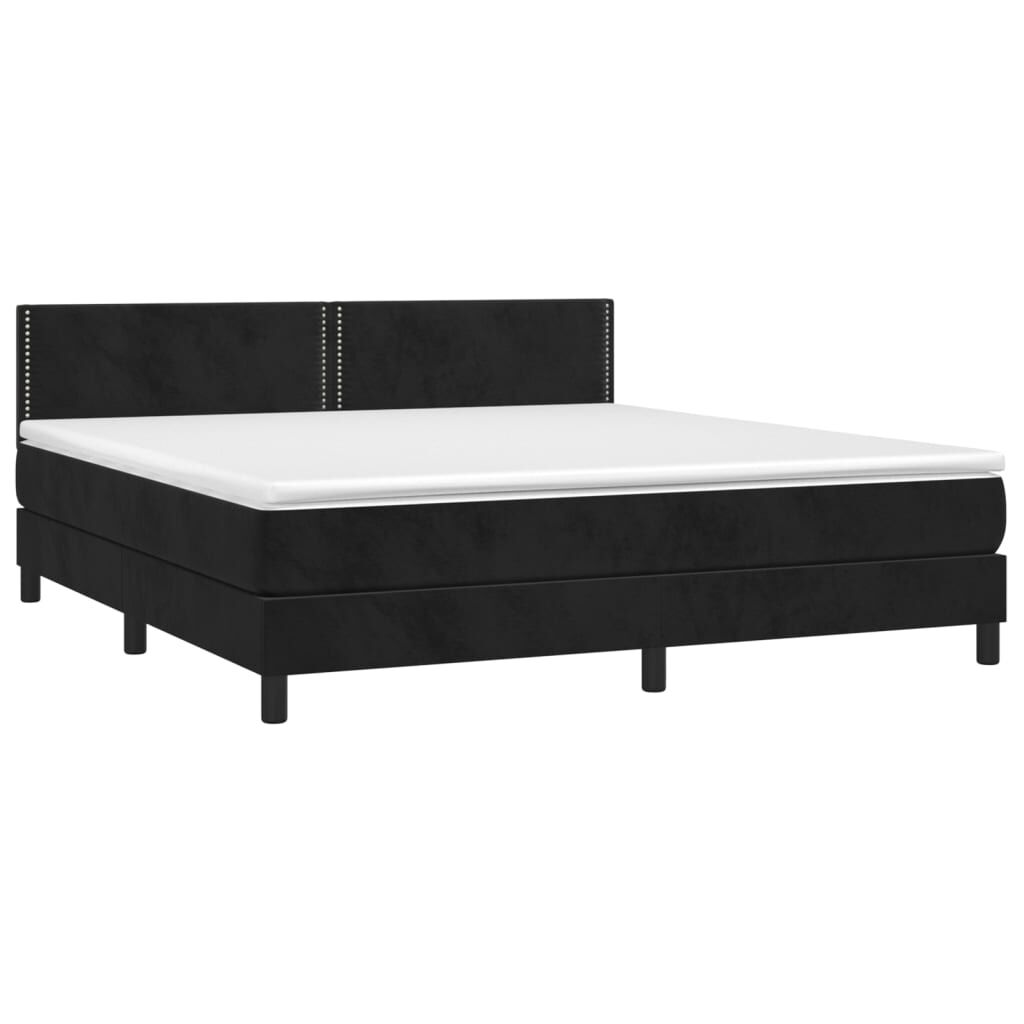 vidaXL Κρεβάτι Boxspring με Στρώμα & LED Μαύρο 180x200 εκ. Βελούδινο