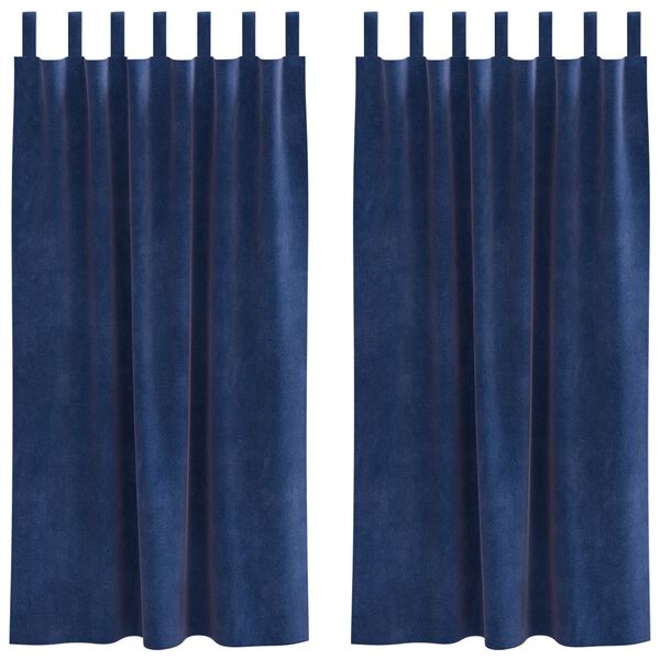 Curtains Blackout με Χερούλια 2 τμχ Σκούρο Μπλε Βελούδο