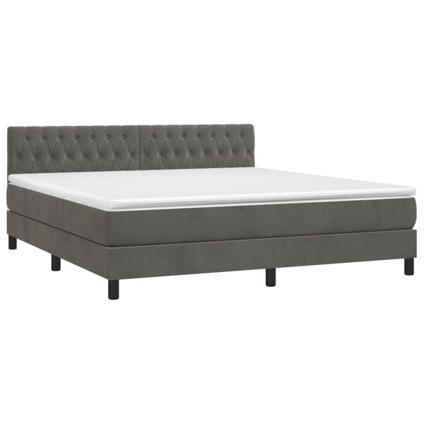 vidaXL Κρεβάτι Boxspring με Στρώμα Σκούρο Γκρι 180x200 εκ. Βελούδινο
