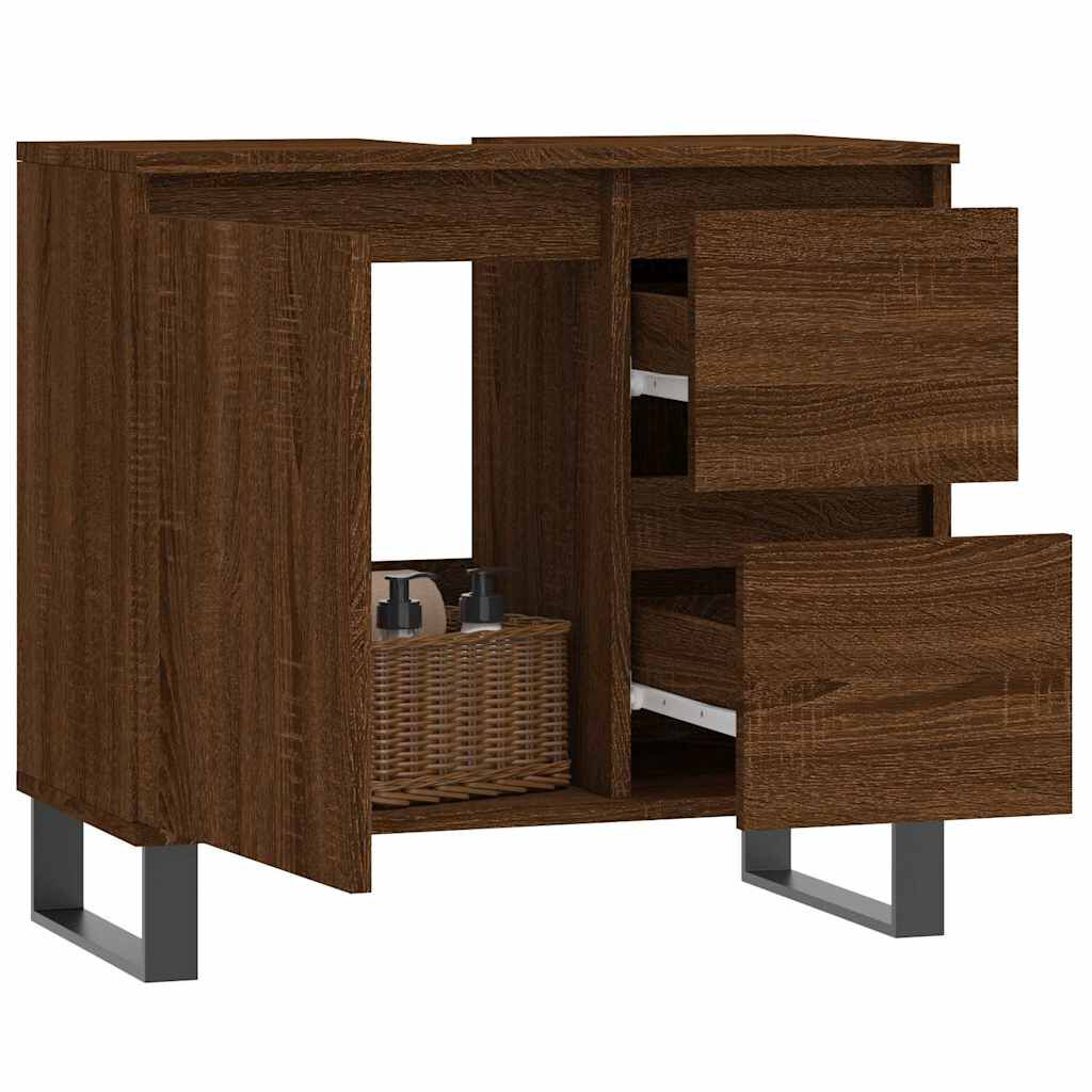 vidaXL Ντουλάπι Μπάνιου Καφέ Δρυς 65x33x60 εκ. Επεξεργασμένο Ξύλο