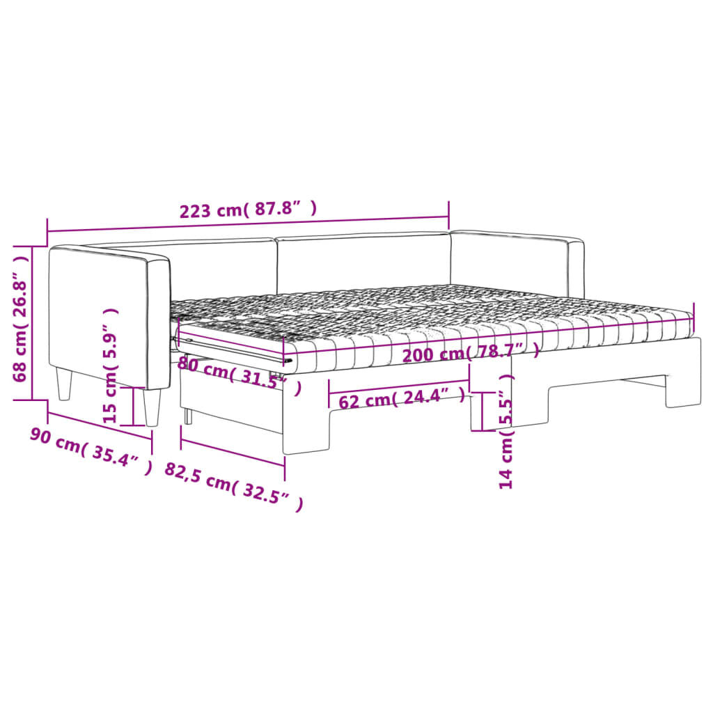 vidaXL Καναπές Κρεβάτι Συρόμενος Σκούρο γκρι 80x200 εκ Ύφασμα Στρώματα