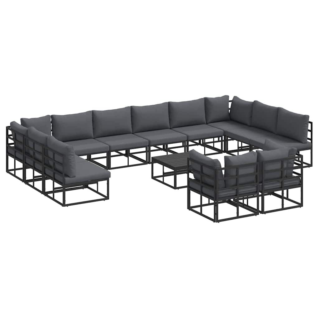 vidaXL Σετ Καναπέ Κήπου με μαξιλάρι 13 pcs Μαύρο Αλουμίνιο
