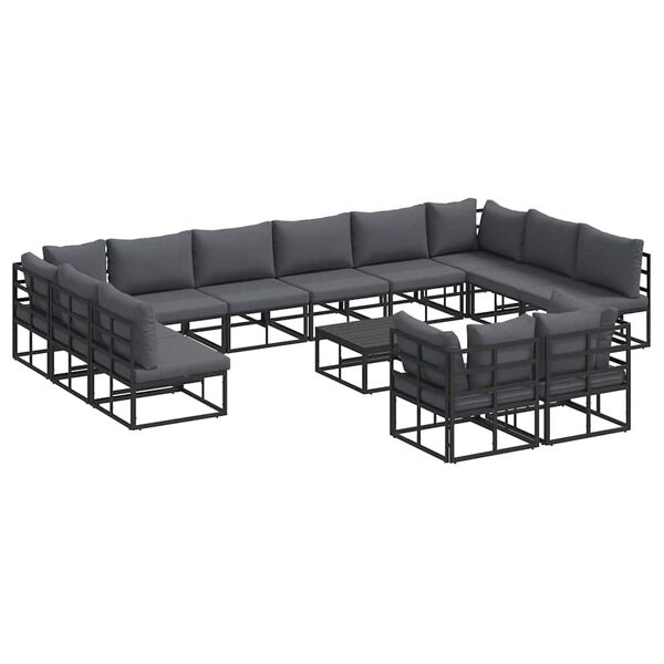 vidaXL Σετ Καναπέ Κήπου με μαξιλάρι 13 pcs Μαύρο Αλουμίνιο