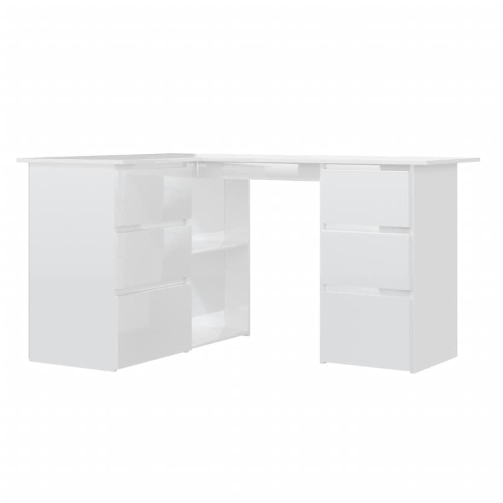 vidaXL Γραφείο Γωνιακό Γυαλιστερό Λευκό 145x100x76 εκ. από Επεξ. Ξύλο