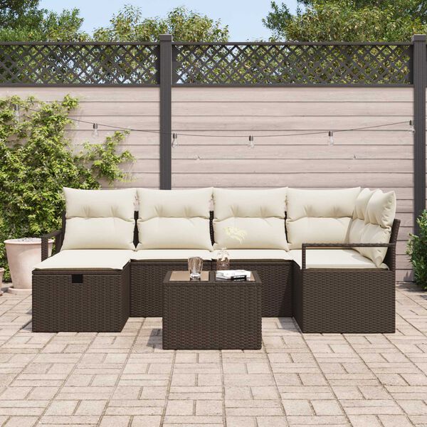 vidaXL Σετ Καναπέ Κήπου με μαξιλάρι 7 pcs Καφέ Πολυ ράταν