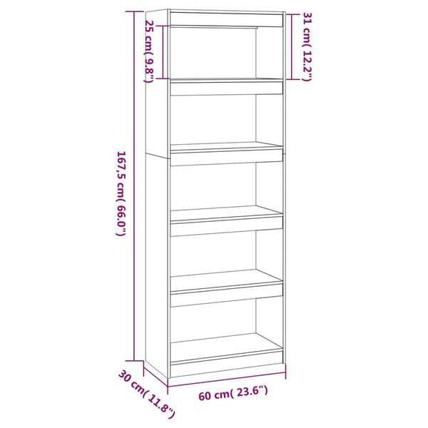 vidaXL Βιβλιοθήκη/Διαχωριστικό Χώρου Λευκή 60x30x167,5 εκ. Μασίφ Πεύκο
