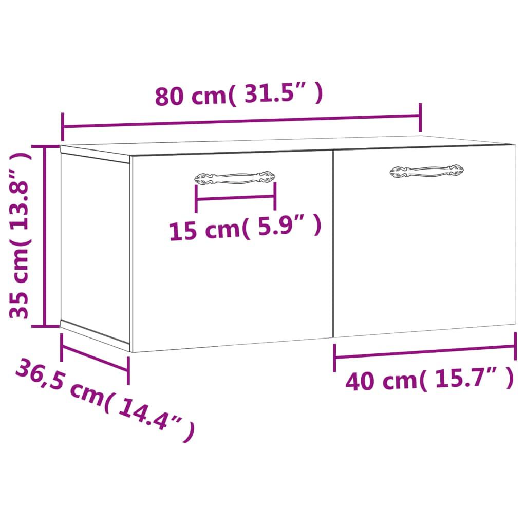 vidaXL Ντουλάπι Τοίχου Μαύρο 80 x 36,5 x 35 εκ. από Επεξεργασμένο Ξύλο