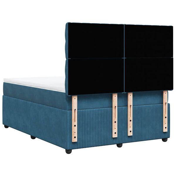 vidaXL Κρεβάτι Boxspring με Στρώμα Μπλε 140x200 εκ. Βελούδινο