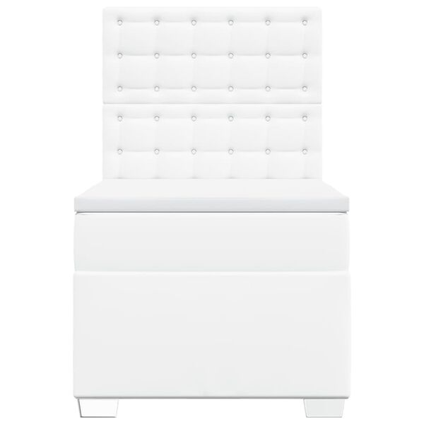 vidaXL Κρεβάτι Boxspring με Στρώμα Λευκό 90x200εκ. από Συνθετικό Δέρμα