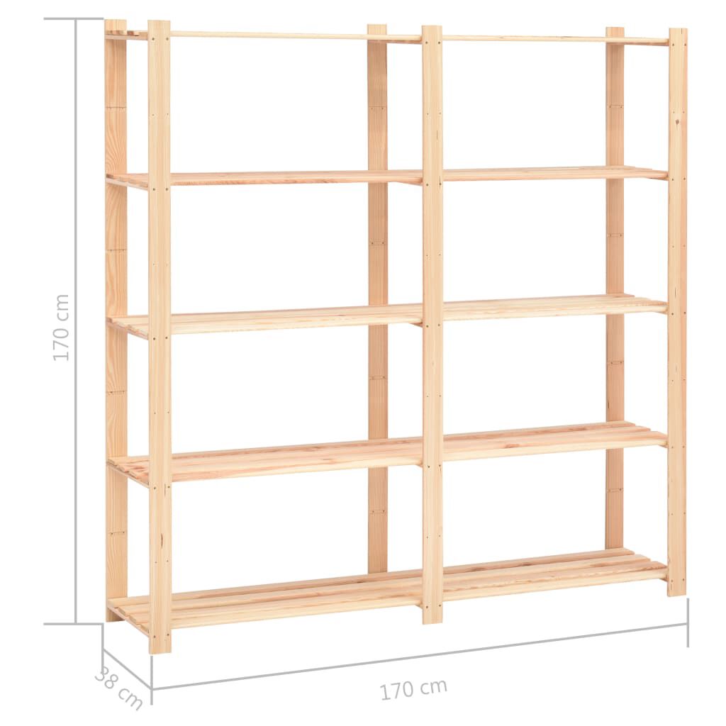 vidaXL Ραφιέρες 5 Επιπέδων 5 τεμ 500 κ 170x38x170 εκ Μασίφ Ξύλο Πεύκου