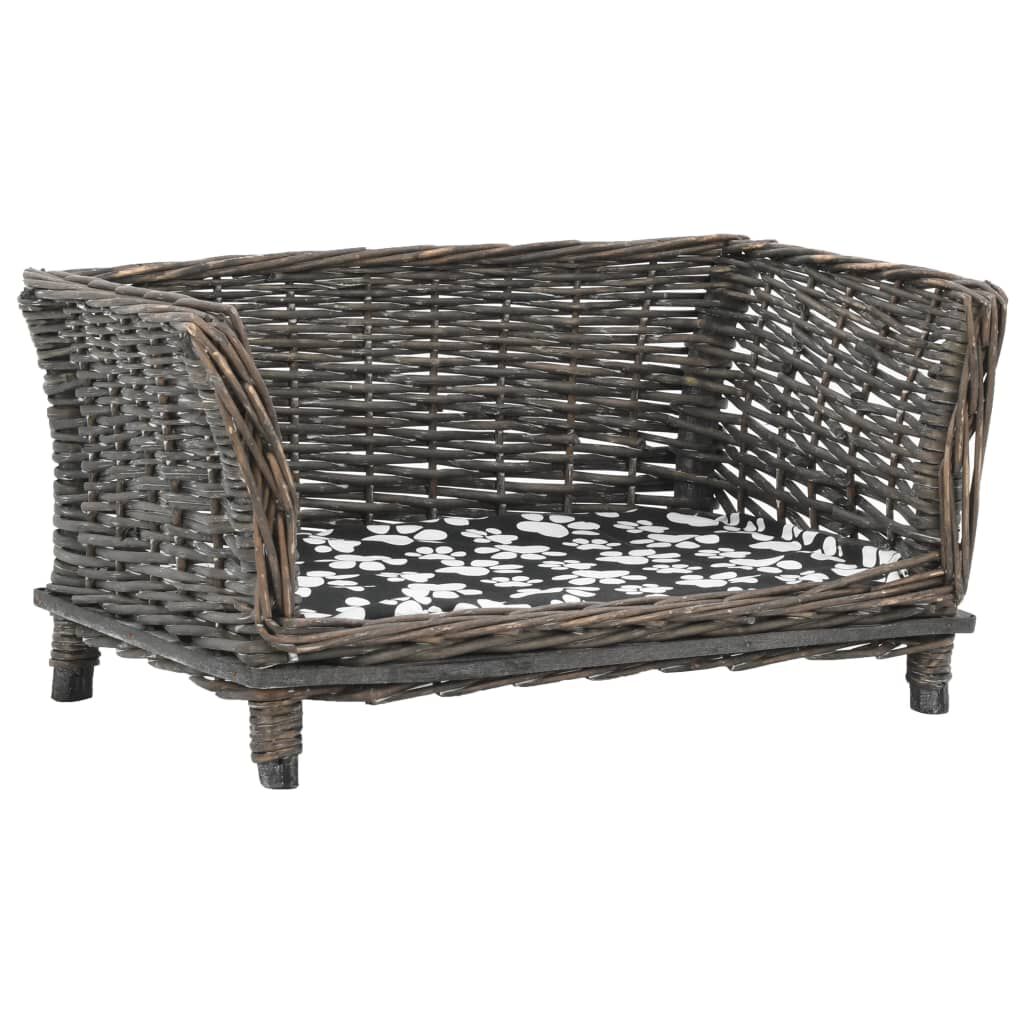 vidaXL Καλάθι Σκύλου με Μαξιλάρι Γκρι 50x33x30 εκ. Φυσικό Ξύλο Ιτιάς