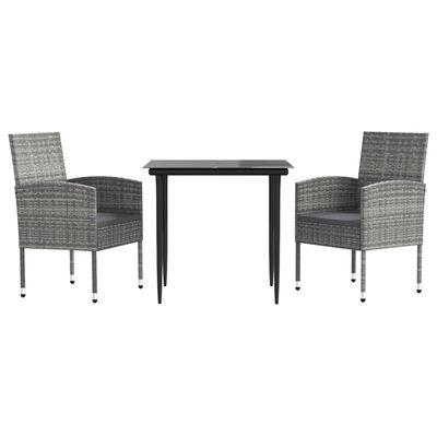 vidaXL Σετ Επίπλων Bistro Κήπου 3τεμ Γκρι/Μαύρο Συνθετικό Ρατάν/Ατσάλι