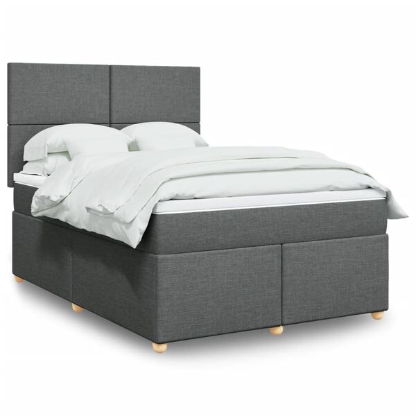 vidaXL Κρεβάτι Boxspring με Στρώμα Σκούρο Γκρι 160x200 εκ Υφασμάτινο