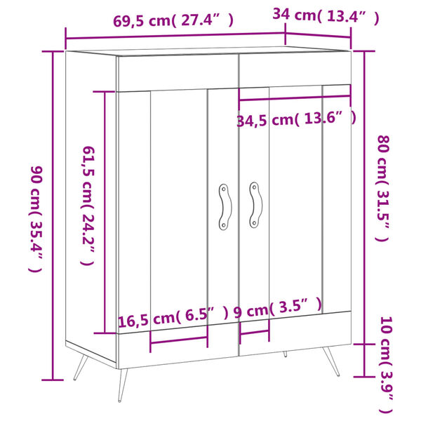 vidaXL Ντουλάπι Γκρι Sonoma 69,5 x 34 x 90 εκ. από Επεξεργασμένο Ξύλο