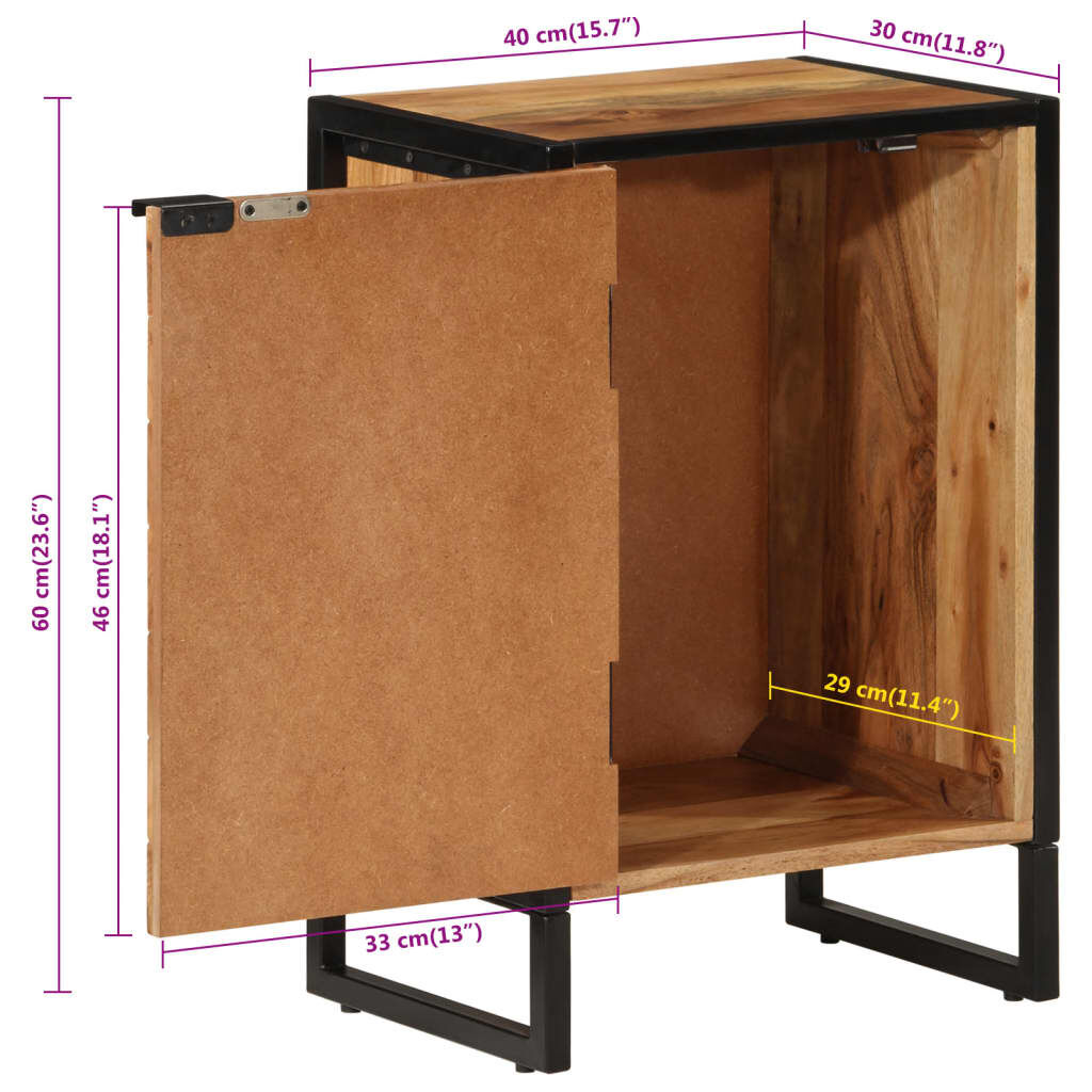 vidaXL Ντουλάπι Μπάνιου Επιτοίχιο 40x30x60 εκ. Μασίφ Ακακία/Σίδερο