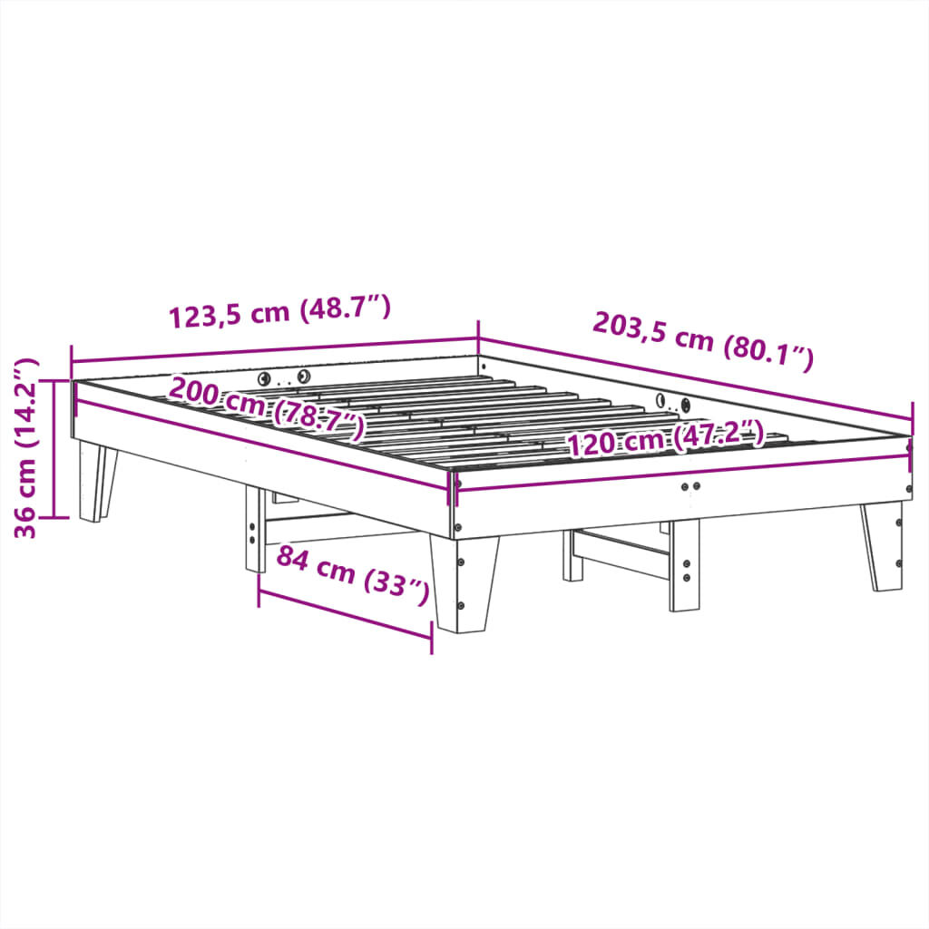 vidaXL Σκελετός Κρεβ. Χωρίς Στρώμα Καφέ Κεριού 120x200 εκ Μασίφ Πεύκο