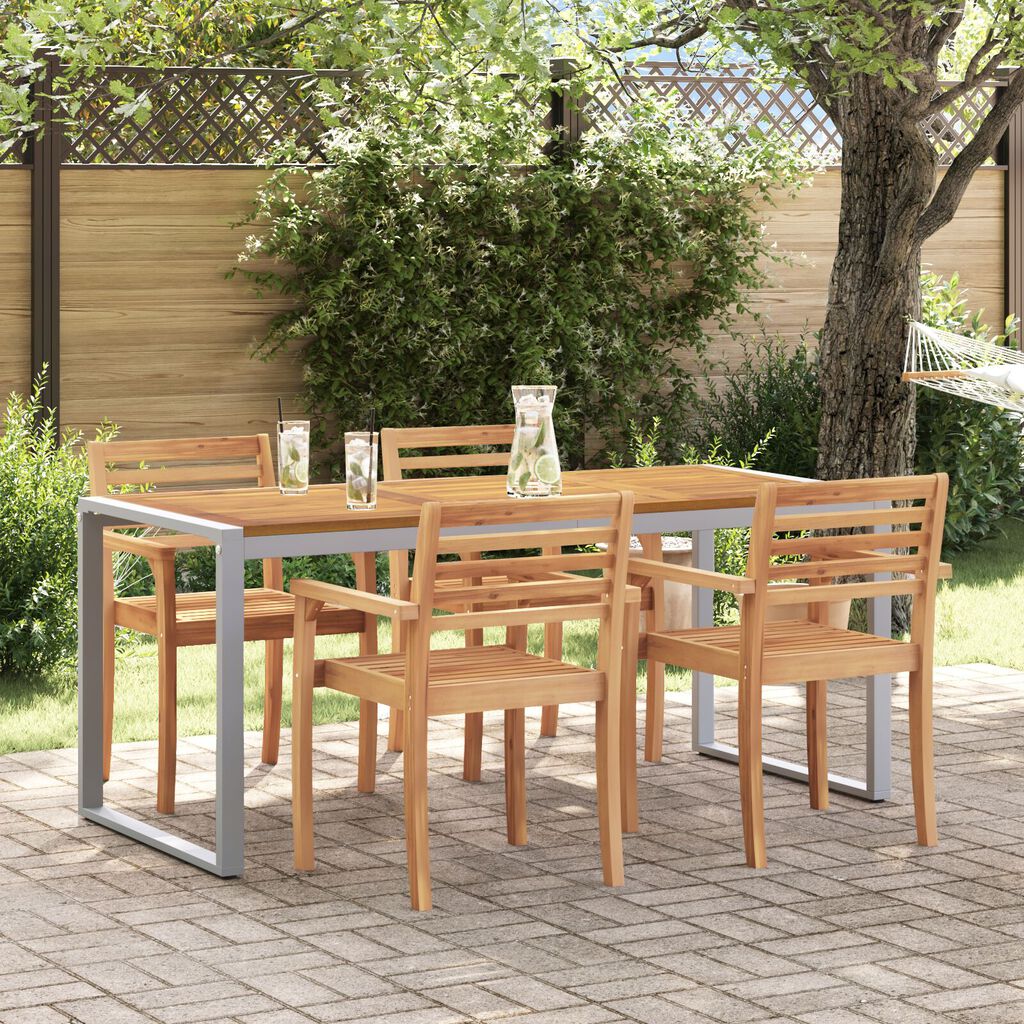 vidaXL Τραπέζι Εξωτερικού Χώρου Γκρι 180x90x75 εκ. Από Χάλυβα & Στερεό Ξύλο Ακακίας