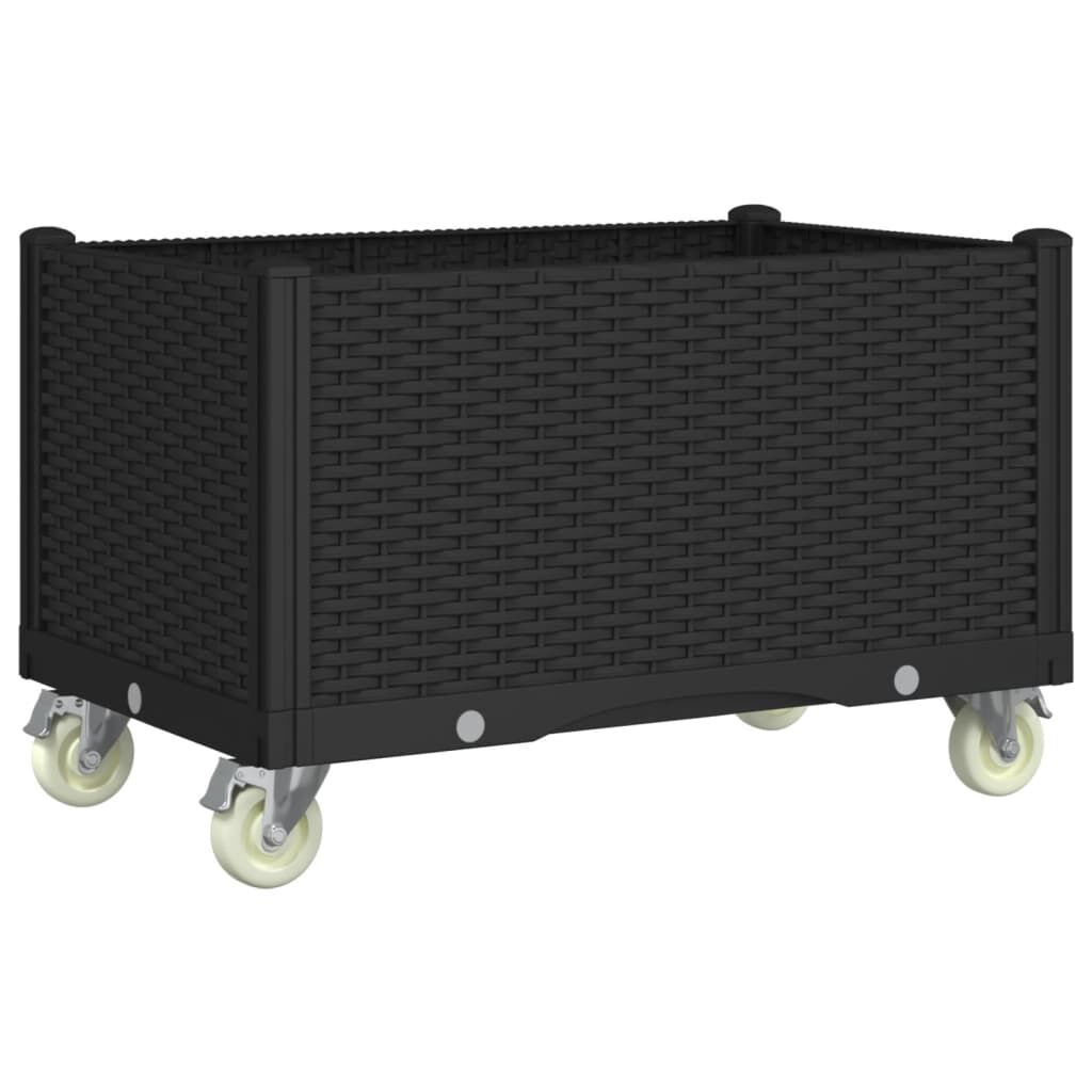 vidaXL Ζαρντινιέρα Κήπου με Ροδάκια Μαύρο 80x50x54 εκ. Πολυπροπυλένιο