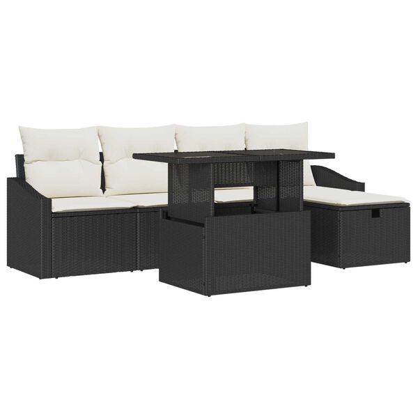 vidaXL Σετ Καναπέ Κήπου με μαξιλάρι 6 pcs Μαύρο Πολυ ράταν