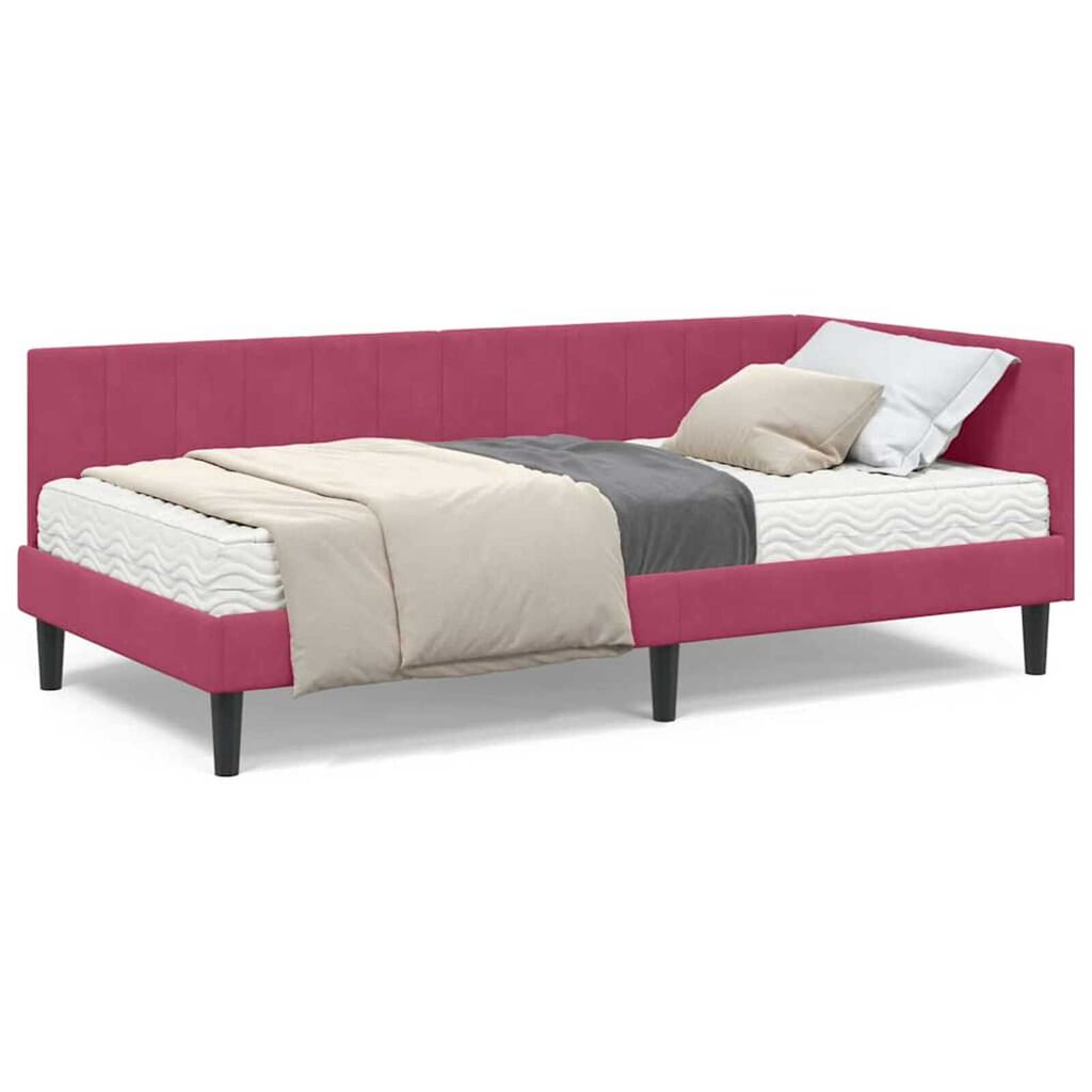 vidaXL Κρεβάτι Γωνίας με στρώμα Μπορντό 90 x 200 cm Βελούδο