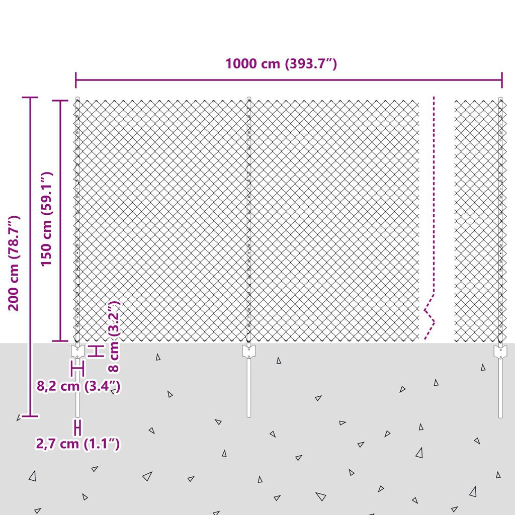 vidaXL Περίφραξη τύπου αλυσίδας με 10 U Posts Πράσινη 1.5x10 μ Χάλυβας