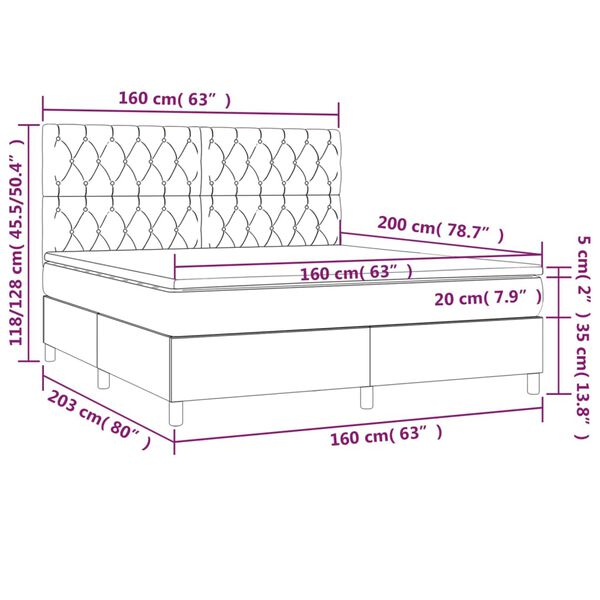 vidaXL Κρεβάτι Boxspring με Στρώμα & LED Σκ. Πράσινο 160x200εκ Βελούδο