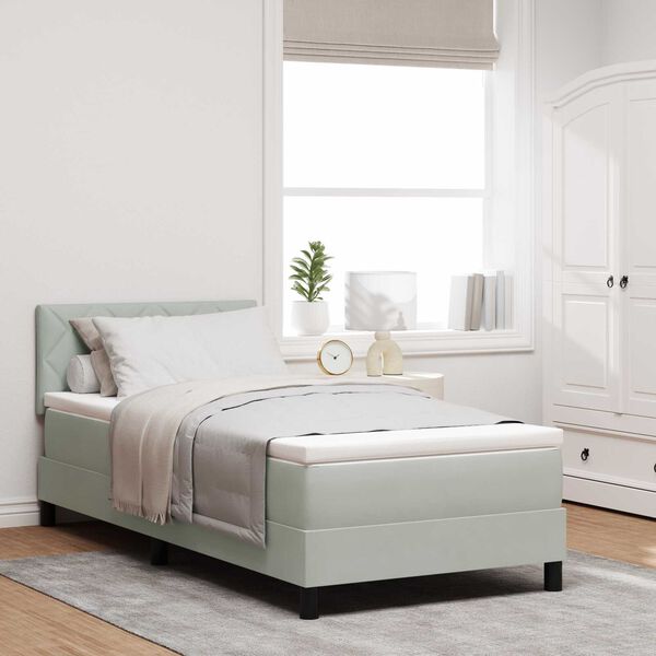 vidaXL κρεβάτι τύπου box spring με στρώμα & LED φως Γκρι 90x190 εκ Βελούδο