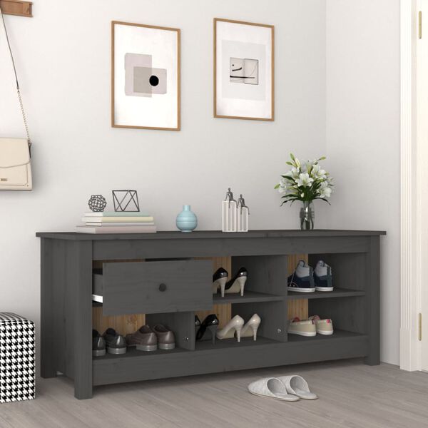 vidaXL Παπουτσοθήκη Γκρί 110 x 38 x 45,5 εκ. από Μασίφ Ξύλο Πεύκου