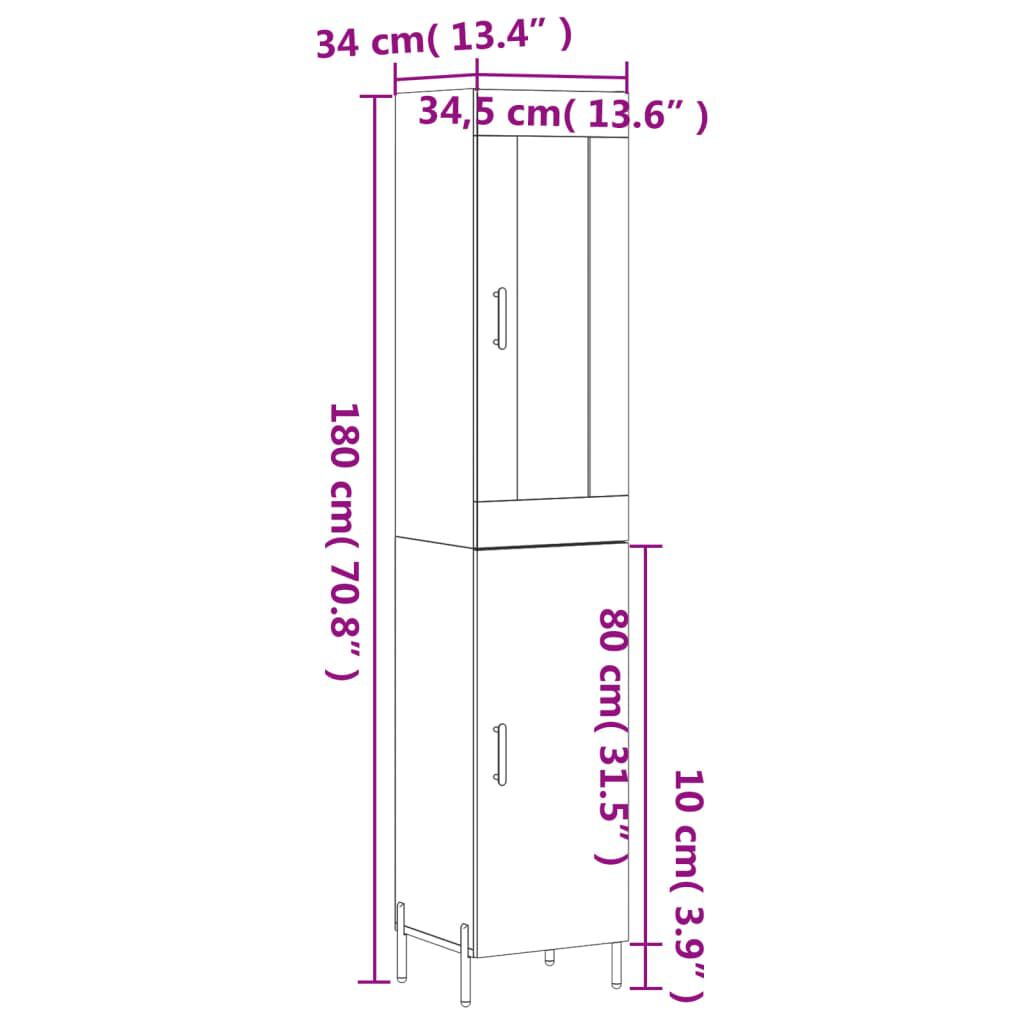 vidaXL Ντουλάπι Γυαλ. Λευκό 34,5 x 34 x 180 εκ. από Επεξεργασμένο Ξύλο