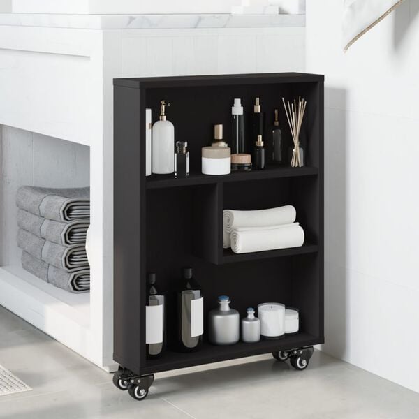 vidaXL Τρόλεϊ Αποθήκευσης Στενό Μαύρο 48x13x68 εκ. Επεξεργασμένο Ξύλο