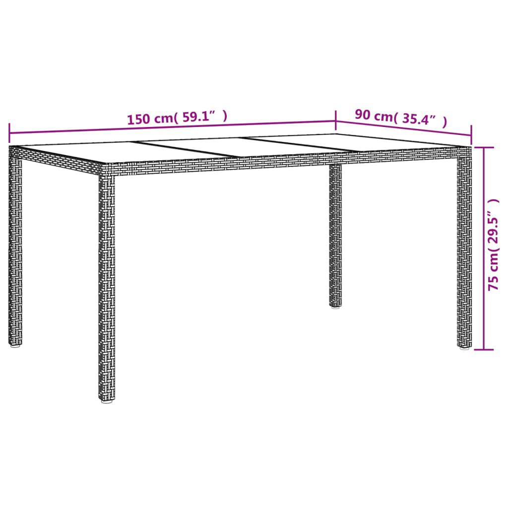 vidaXL Τραπέζι Κήπου Γκρι 150x90x75 εκ. Συνθετικό Ρατάν/Ψημένο Γυαλί